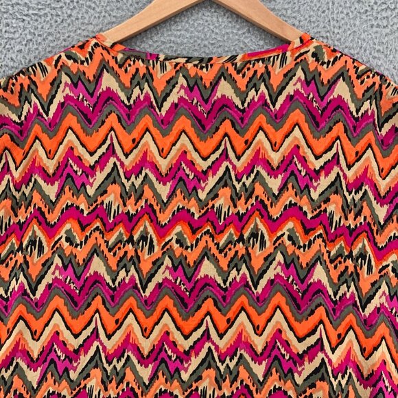 Masai Dress Womens Extra Large Pink Zig Zag Short Sleeve Lagenlook Knee Pockets - Picture 4 of 10